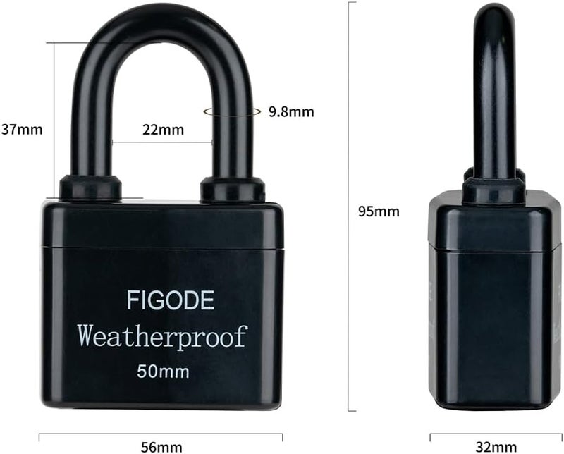 FIGODE ® Outdoor Waterproof Padlocks, Covered Heavy Duty Laminated Steel Locks, Large Sturdy Locks, 2.2 in. Wide, 4 Locks Same Key, Standard Shackle - Image 2